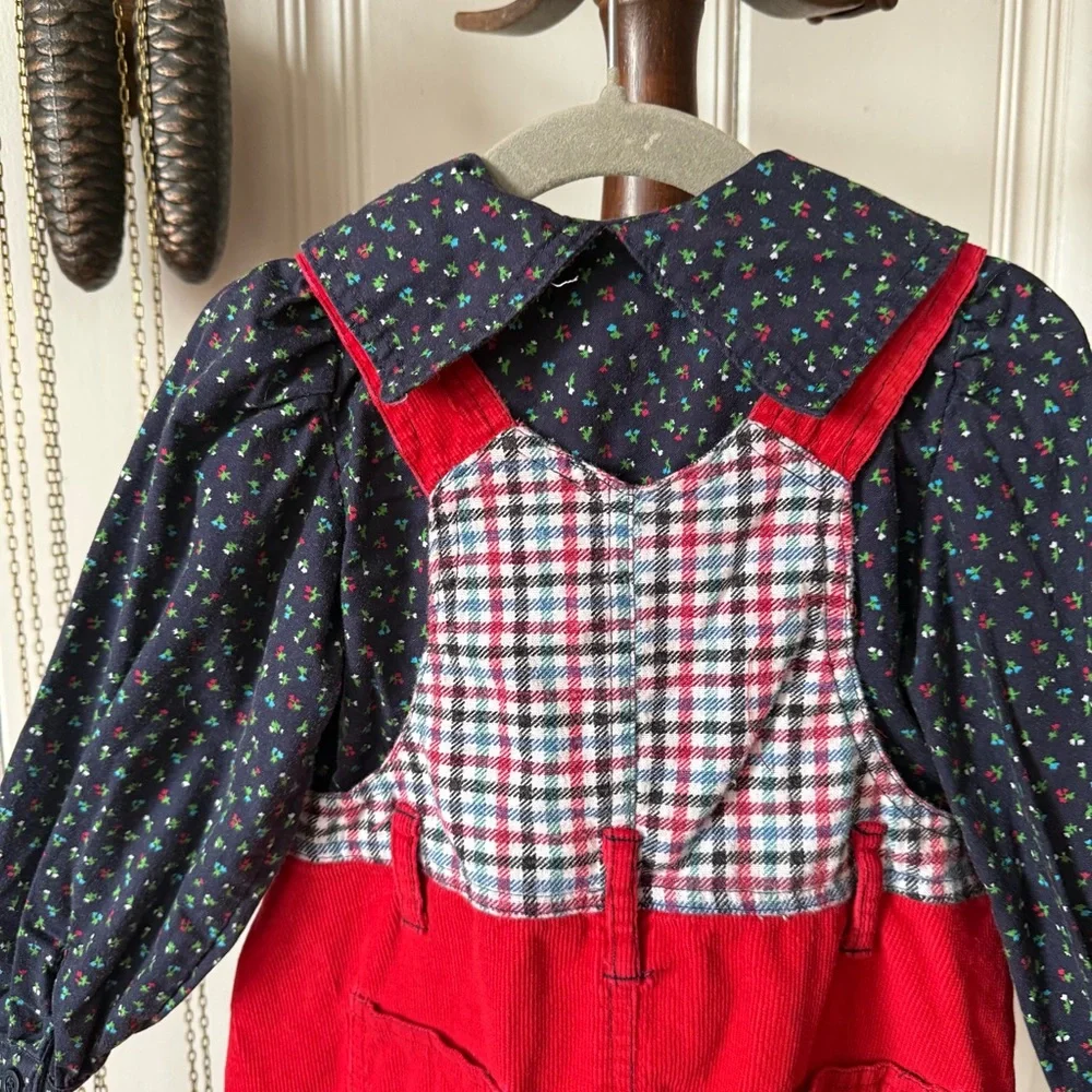 Vintage Corduroy Overalls Jumper Dress with Long Sleeve Top 3t